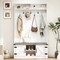 White Hall Tree with Shoe Bench Cushioned Seat Coat Rack Storage Cabinet